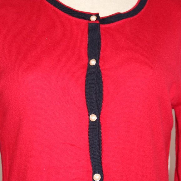 Talbots Red Cotton Cashmere/Cotton Blend Cardigan Sweater Pearl Buttons PM - Picture 3 of 12